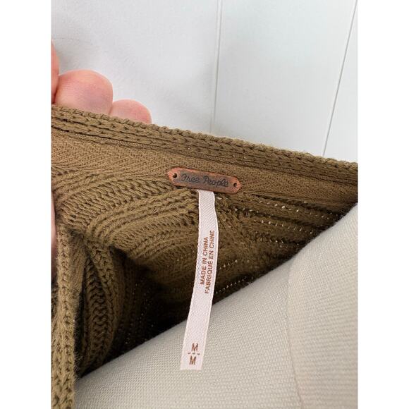 Free People Ribs and Ruffles Tunic Top Size Medium Olive Green Henley Peplum - Picture 11 of 11